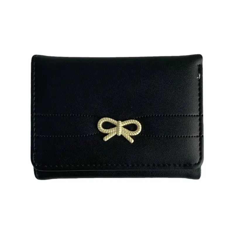 Women's Minimalist Bow-Knot Short Fold Wallet | Premium Korean Style Ins Fashion | Slim Compact Design | High-Grade PU Leather | Large Capacity Card Slots & Coin Pocket | Elegant Lightweight Purse for Daily Use, Wallets, Plain