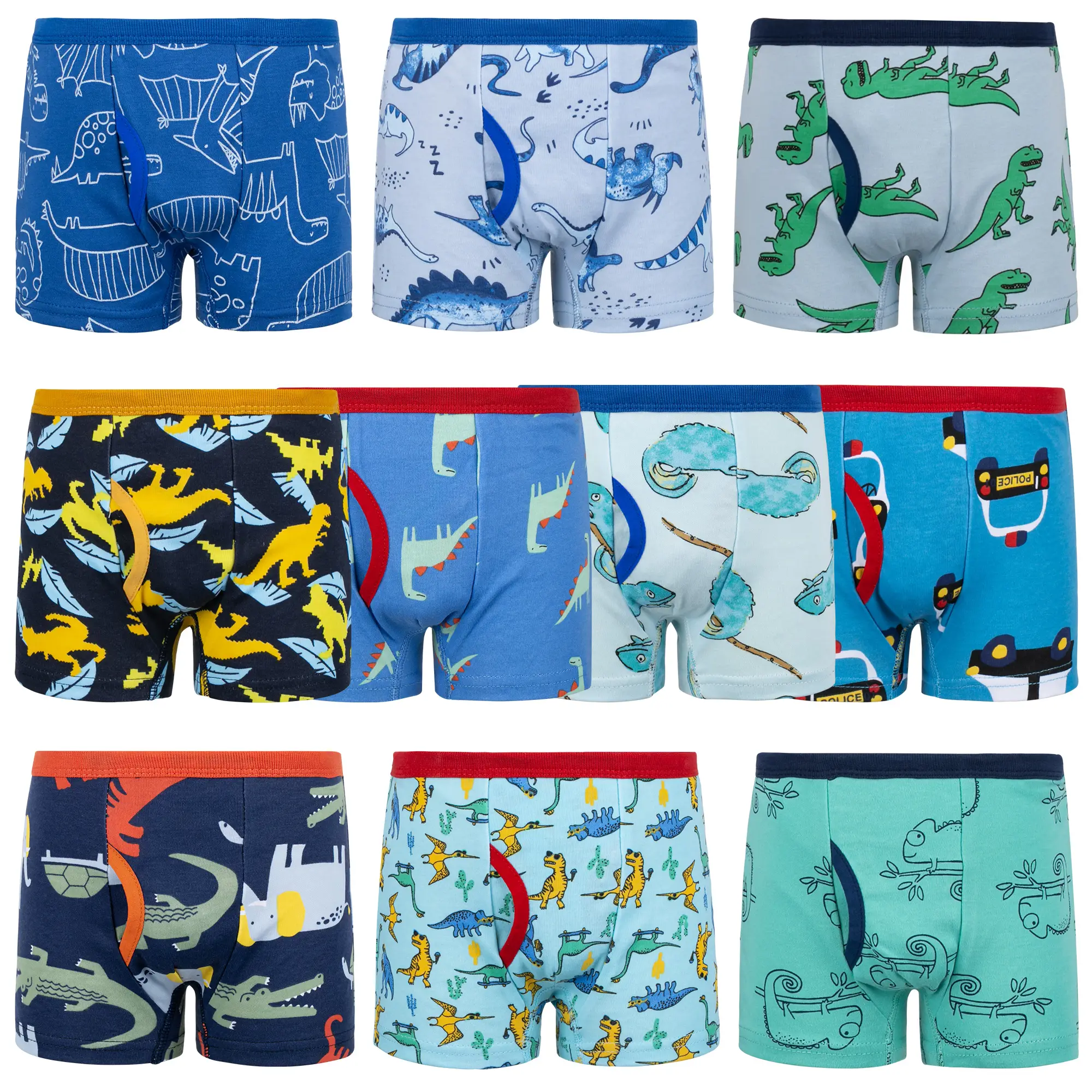 10-Pack Boys' Boxer Briefs – 100% Cotton Toddler Underwear, Soft & Breathable with Dinosaur Prints, Sizes 3T-10Y
