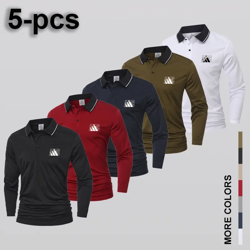 Men's lightweight long-sleeve polo shirt set of5 - available in multiple colors; suitable foreveryday wear, casual wear, and work wear(Multi-color options) Menswear Top