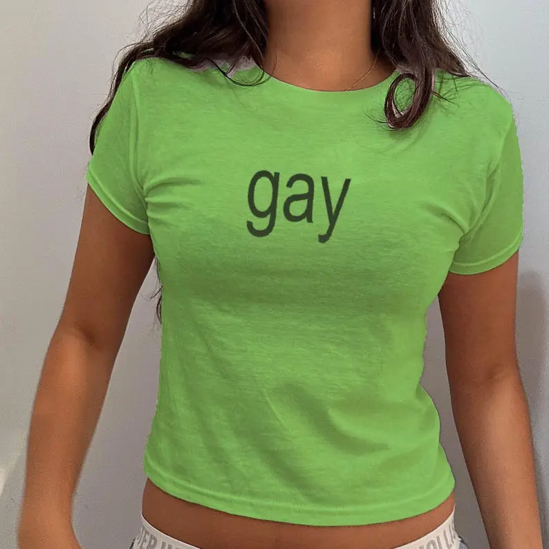 Gay Brat Baby Tee for gay women Y2K Brat Shirt for lesbians Brat Tee Brat Top Unhinged Y2K style, Brat Tshirt