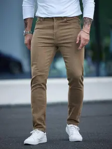 Men's Regular Fit Solid Pocket Straight Leg Jeans, Casual Comfy Denim Trousers for Daily Wear, Fashion Men's Bottoms for All Seasons