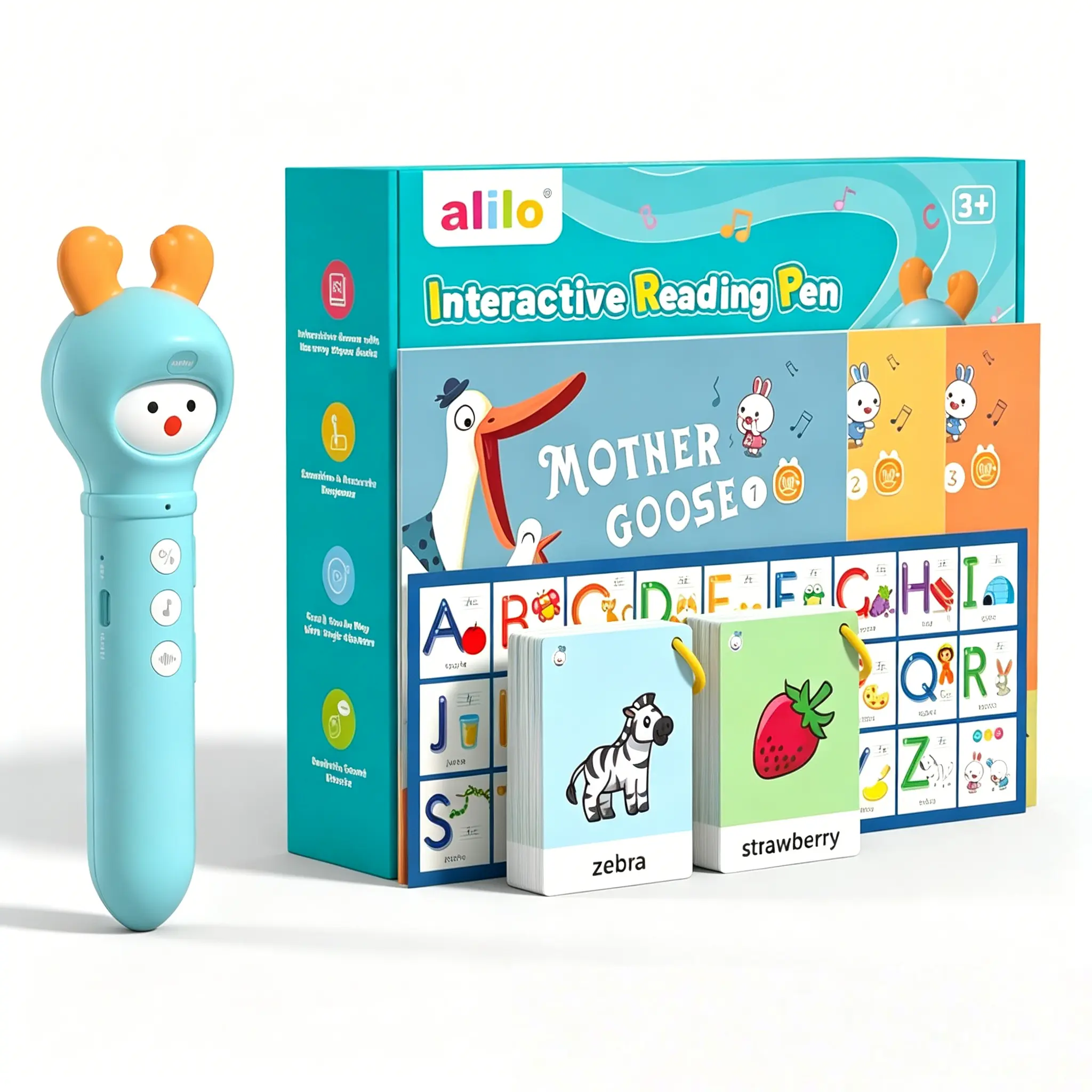 Alilo Talking Pen Books Sets for Toddlers 3-6, Kids Learning Electronic Toys, with 3 Interactive Audio Sound Books, 100 Talking Flash Cards, Early Educational Gifts for Boys Girls (16GB Storage)
