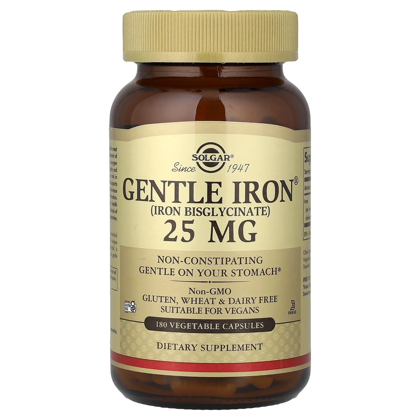 Solgar Gentle Iron®, 25 mg, 180 Vegetable Capsules