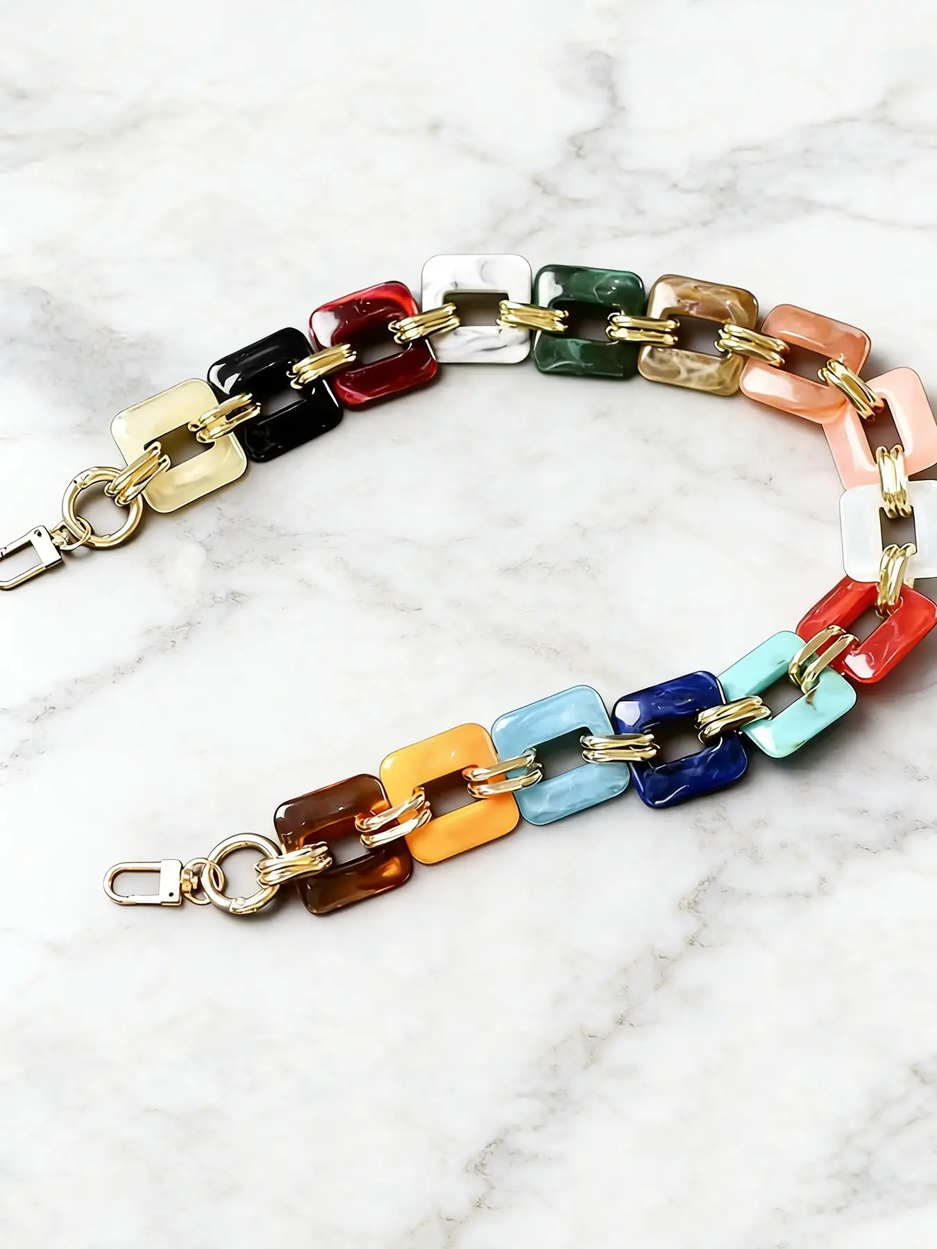 contrast stitching square Bag chains for handbags, metal chain buckle color design, color acrylic square bag chain suitable for bag accessories, purse accessory, daily bag matching, Adjustable Chain Strap