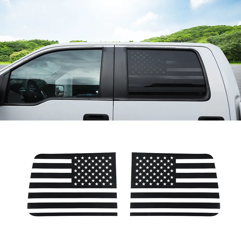 American Flag Rear Side Window Decals - 2-Piece Self-Adhesive Carbon Fibre UV-Resistant DIY Installation Stickers, Car Exterior Decor Accessories for 2009-2014 Ford F150 Raptor Truck, Two Piece Set, Cars Accessories