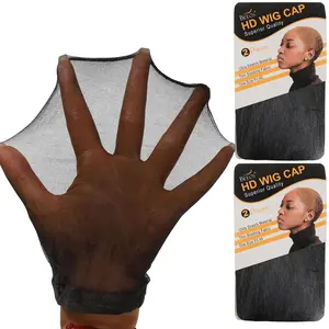 Black SKINLIKE HD Wig Cap, 4 Pieces Invisible and Sheer Breathable Ultra-thin Stretchy Stocking Caps for Lace Front Wigs, Bald Cap for Women