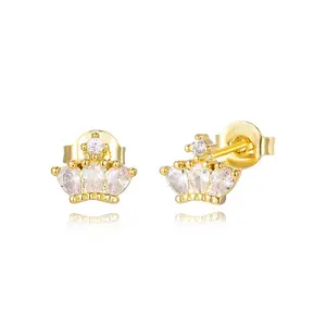 Copper inlaid zircon crown geometric shape female earrings jewelry gift commuting daily