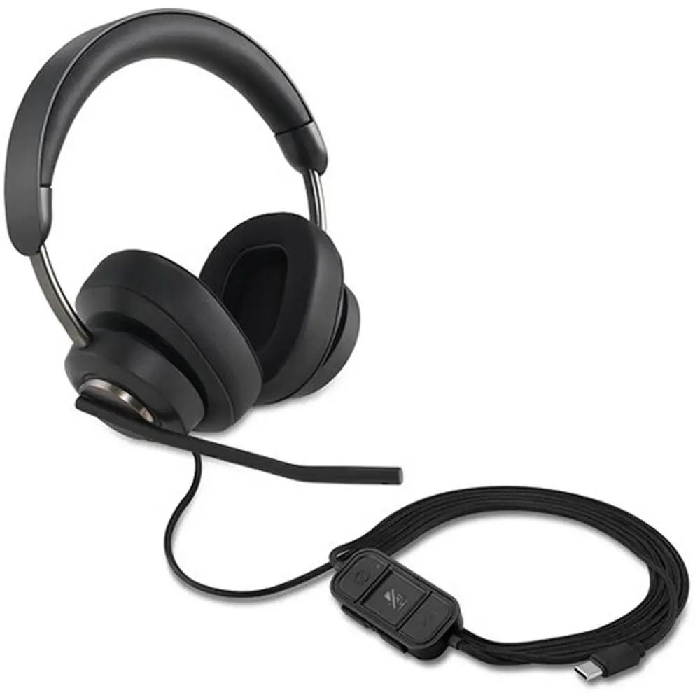 Kensington H2000 USB-C Over-Ear Headset - Black, Memory Foam Cushions, Heat Transferring Fabric, 6ft Cable, Calling Compatible, Cooling-Gel Infused