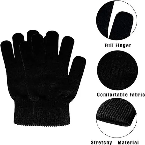 6 Pairs Winter Magic Gloves Adults Warm Stretchy Cold Weather Mittens Unisex Black Gloves One Size Fits Most Men Women Teens Knit Gloves