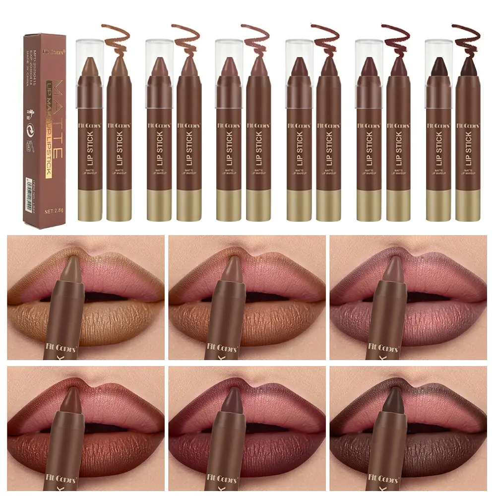 6pc/set Matte Lip Liner lipstick, Crayon Nib Design Lip Line Lip Balm Dual Use, Waterproof Rotary Design Brown Color Lipsticks, Lipliner, Matte Lip Penci,Gift-Friendly Pencill