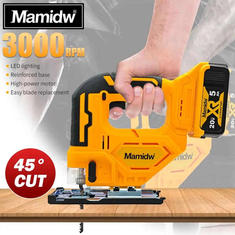 Mamidw Cordless Jigsaw for DeWalt 20V Max Battery - 45° Bevel Cut, LED Light, Tool-Free Blade Change (Battery Not Included)