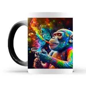 Ceramic Cup with Rainbow Monkey Smoking Magic Smoke Design, Perfect for Coffee, Tea, Breakfast, Gift Idea