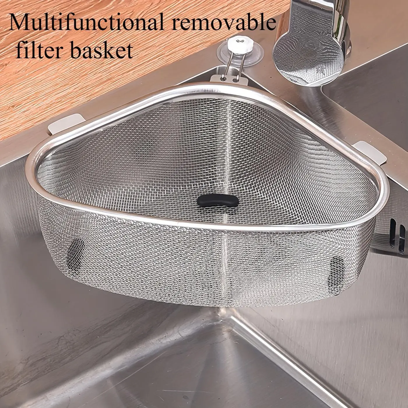 Triangular Stainless Steel Sink Filter Basket - Detachable Mesh Sink Drain Protector, Strainer Drain Protector for Produce Washing, Easy to Clean, Space-Saving Kitchen Hanging or Standing Storage Gadget, Sink Drain Drain Protectors, Strainer Drain Protect