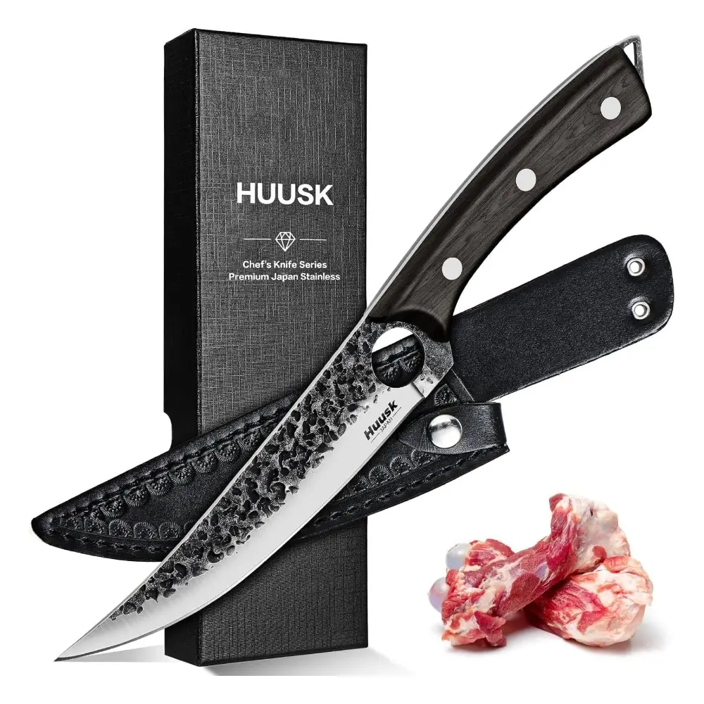 Huusk Viking Knife 6 inch, Knives for Meat Cutting, Knife with Sheath, Brisket Trimming Knives for BBQ, Camping, Christmas Gift for Men and Women
