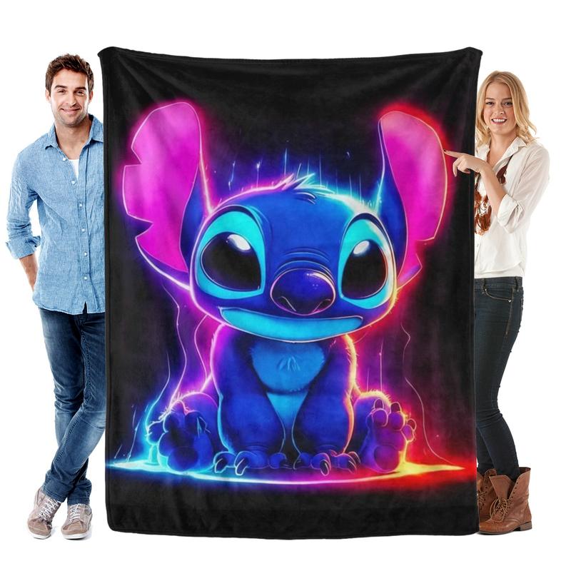 Disney Stitch Fluorescent Blanket - Blue Character Design with Starry Background for Cozy Nights - Stitch's Glow & Starry Night - Perfect for Fans