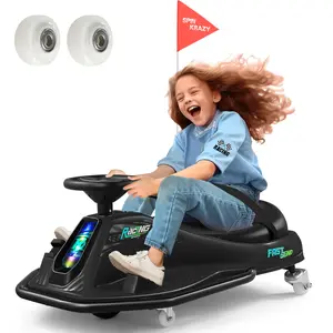 360-Degree Rotating Ride On Drift Car Electric Drifting Go Kart for Kids with Replacement Wheels High Low Speed Flashing Lights Flag Music Bluetooth