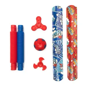 7pc Color-Matched Fidget Stress Relief Bundle – Slap Bands, Spinners & Popper Set