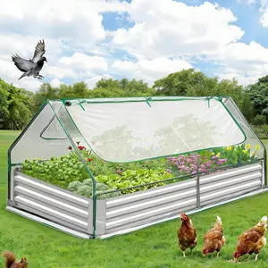 Garvee Raised Garden Bed with Cover, 6x3x1 Ft Outdoor Galvanized Metal Planter Box Kit with 2 Screen Windows, Mini Greenhouse for Vegetables and Flowers, Clear Top Cover