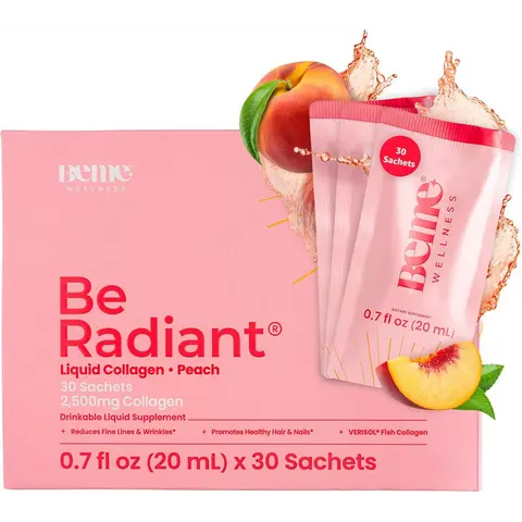 BeMe Be Radiant Liquid Collagen for Hair, Skin & Nails - VERISOL Collagen Peptides, 2500mg, Peach, 30 Liquid Sachets