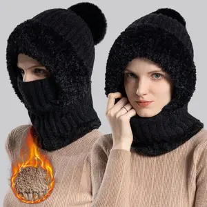 1PC Winter Hat with Ear Flaps, 3-in-1 Beanie Scarf Mask Set, Fleece-Lined Knitted Cap, Windproof Warm Acrylic for Cold Weather