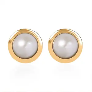 Shop LC D'Joy Poke Free Freshwater Pearl Stud Earrings in 18K Vermeil Yellow Gold Over Sterling Silver