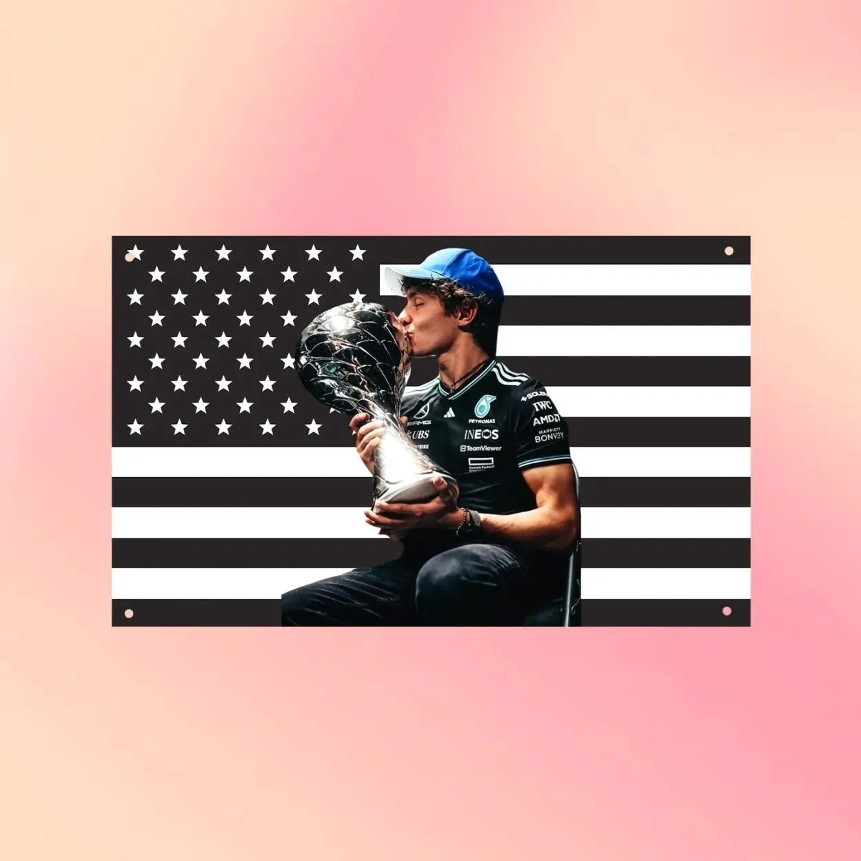 Kimi Antonelli USA Flag Wall Tapestry, Formula 1 Driver Wall Flag, Black and White Motorsport Decor, Racing Fan Gift