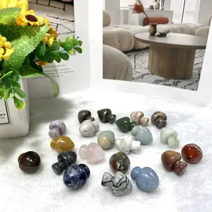 1 Inch Different Materials Mixed 24 Counts Crystal Mushroom Natural Healing Chakra Balancing Mini Stones Hand Carved for Home Decor Garden Reiki Table