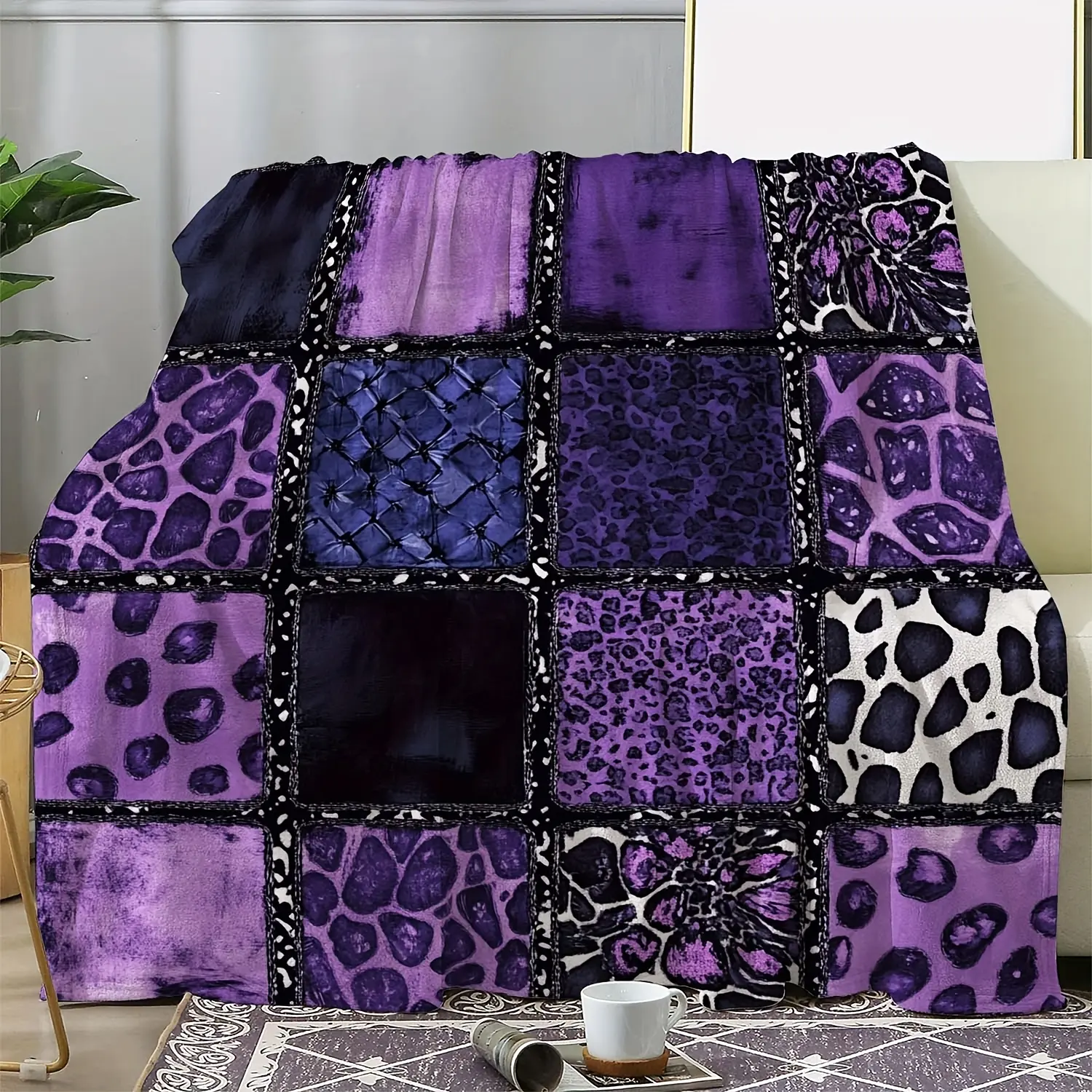 1pc Durable Fleece Flannel Blanket - Luxurious, Soft, Warm, Cozy, Vibrant Purple Leopard Print Design - Ideal All-Season Gift for Sofa, Bed, Durable Fleece Blanket, Flannel Blankets