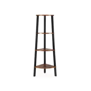 SONGMICS HOME VASAGLE Corner Shelf Stand, 4-Tier Corner Bookshelf, Industrial Corner Ladder Shelf, Plant Stand Display Shelf for Living Room, Office, Kitchen