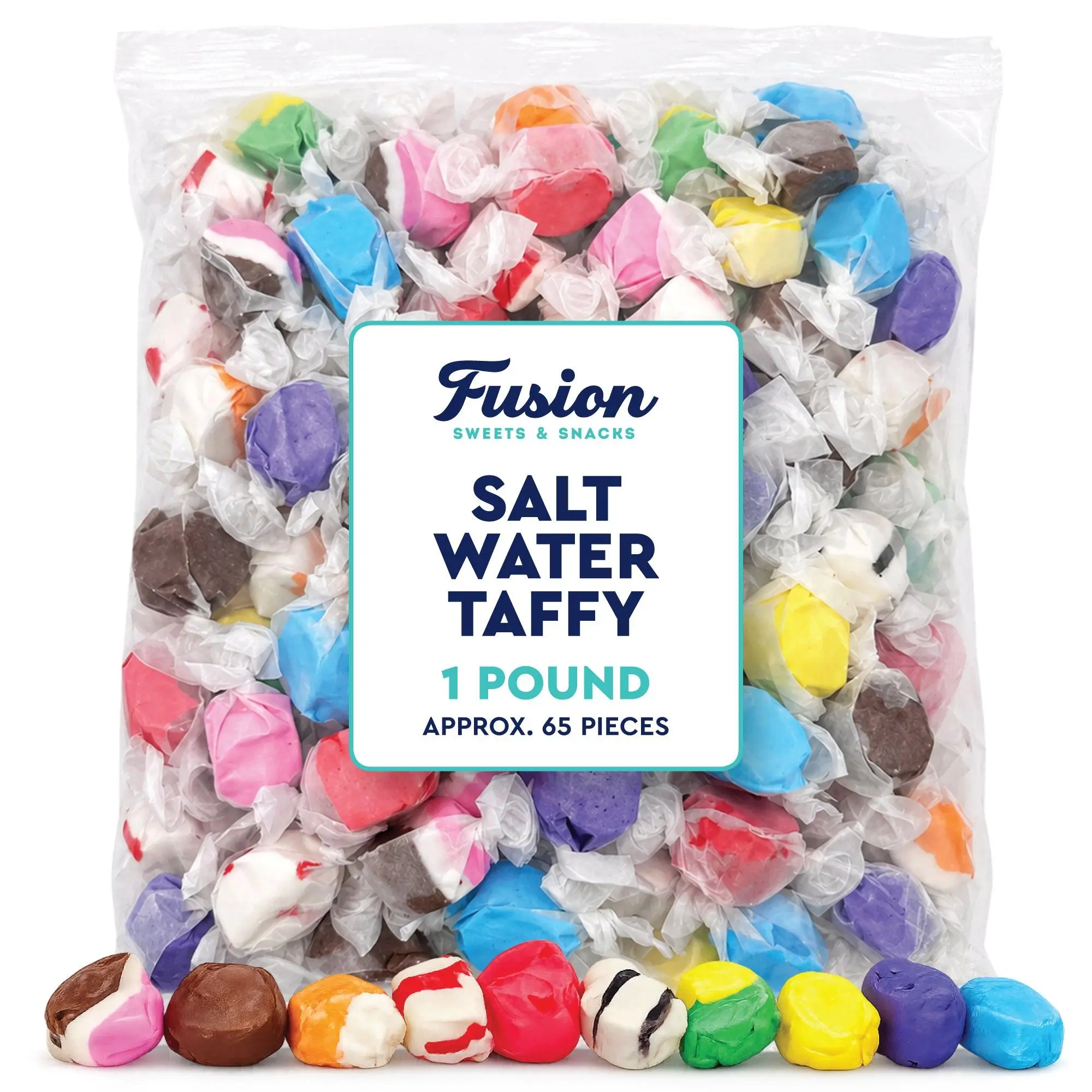 Assorted Salt Water Taffy - 1 lb Individually Wrapped Old-Fashioned Retro Candy with Vanilla & Cinnamon - Bulk Party Snacks for Weddings & Goodie Bags