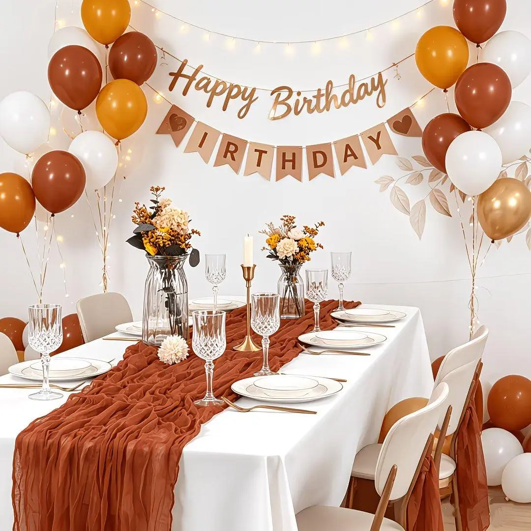 9FT 17×108in Washable Crinkle Gauze Cheesecloth Table Runner,6 Neutral Tone Colorfast Anti-Fray Sheer Centerpiece,6Pcs Same Shade Per Pack for Wedding,Bridal Shower,Birthday & Holiday Party Table Decor