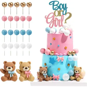 23 PCS Gender Reveal Cake Toppers Balls Cake Decorations with Boy or Girl for Gender Reveal Baby Shower Party Supplies