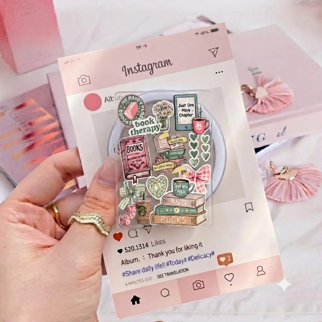 Cute Book Therapy Collage Aesthetic Phone Grip and Stand for Kindle Readers