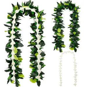 2 Pack Hawaiian Maile & White Tuberose Graduation Leis – 6.56ft Artificial Leaf Flower Necklaces for Luau, Wedding, Aloha, Summer Party, School Ceremony, Class of 2026 Graduation Gift