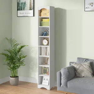 VECELO 71" Tall Bathroom Storage Cabinet with Adjustable Shelves, Narrow Tall Linen Tower with Open Shelves, Freestanding Cabinet for Home, Kitchen, Living Room, White