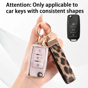 Fashion Leopard Print Car Keychain ×Gentle Peach PU Key Cover Sweet Cool Mix Match （Fits Same Shape Keys） Car Key Accessory