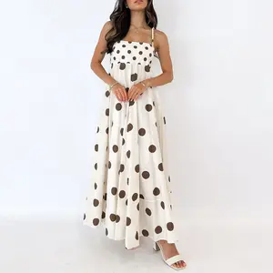 Women Sleeveless Backless Maxi Dress Graphic Printing Beach Dress Adjustable Spaghetti Flowy Boho Slip Dress