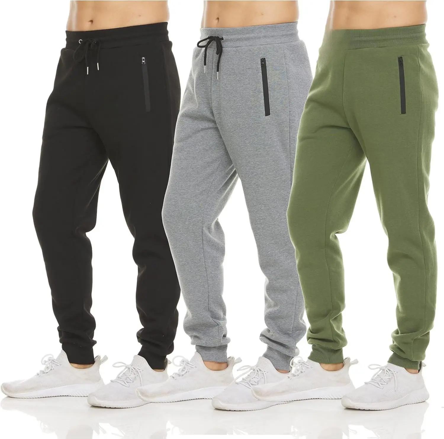 PURE CHAMP Mens 3 Pack Fleece Active Athletic Workout Jogger Sweatpants with Zipper Pockets & Drawstring for Men Size S-3XL Comfortable & Lightweight