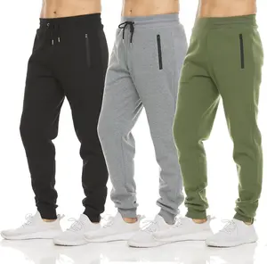 PURE CHAMP Mens 3 Pack Fleece Active Athletic Workout Jogger Sweatpants with Zipper Pockets & Drawstring for Men Size S-3XL Comfortable & Lightweight