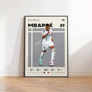 Kylian Mbappe Poster, Real Madrid Poster, Mbappe Fan Gift, Sports Poster, Football Player Poster, Soccer Wall Art, Sports Bedroom Posters