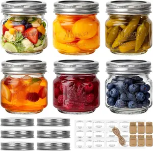 6-Pack 8 oz (240 ml) Glass Mason Jars with Regular Lids, Labels, Tags & Twine – Kitchen Preserving Containers for Jam, Food Storage, Wedding Decor