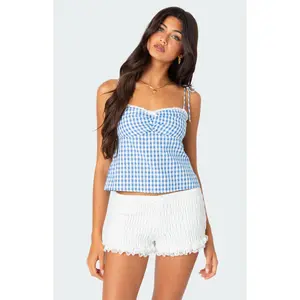 Edikted Women's Billie Open Tie Back Gingham Top