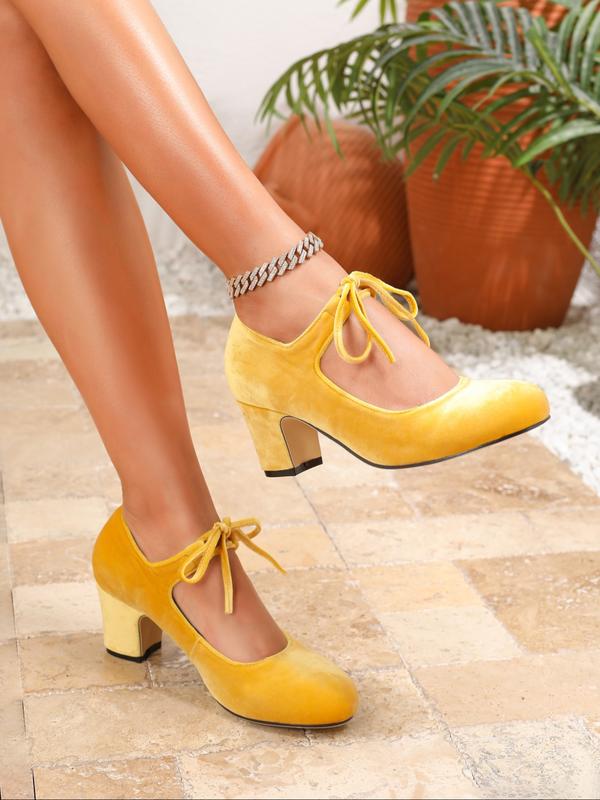 Women's Vintage Elegant Velvet Mary Jane Shoes, Bow Tie Heart Buckle High Heels, Party Wedding Christmas Business Casual Summer