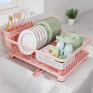 Pink Dish Drying Rack - Space-Saving Dish Rack,Dish Racks for Kitchen Counter with Drainboard, Birthday Christmas Day Mothers Day Thanksgiving Gifts for Mom Grandma Wife Kitchen Enthusiasts