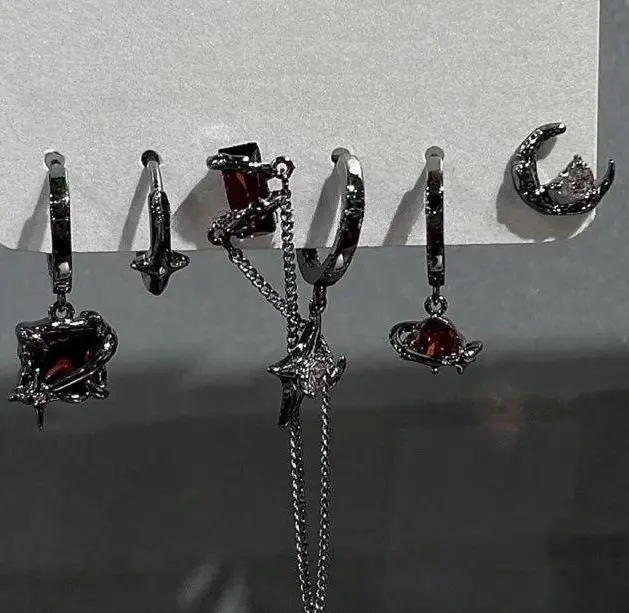Cool girl! Black butterfly fringe six piece earrings Sweet cool earrings niche design piece earrings buckle earrings female