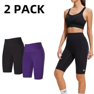 AFZ Women's 2 Piece Solid High Waist Short Leggings, Casual Comfy Breathable Skinny Shorts for Daily Wear, Women's Bottoms