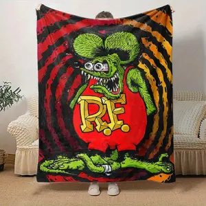 Rat Fink cartoon theme plush blanket, soft and comfortable, suitable for all seasons, suitable for living room, office, travel, multifunctional gift