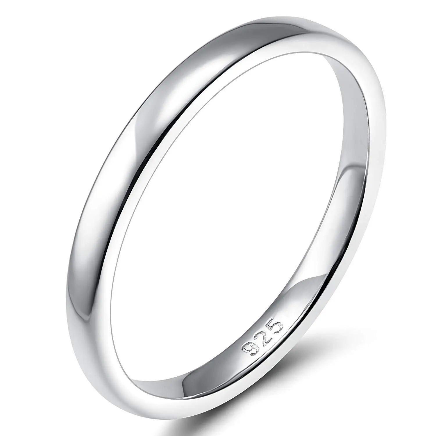 EAMTI 2mm White Gold Plated Ring High Polish Plain Dome Silver Wedding Band for Women Men Comfort Fit