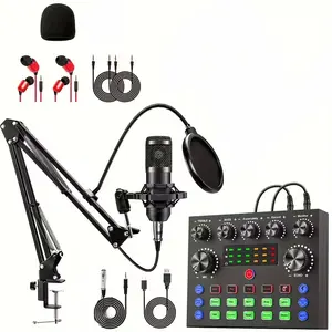 Podcast Equipment Bundle W/ BM800 Microphone V8 Sound Card for Streaming