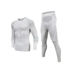 Men's Solid Color Long Sleeve Compression Top & Leggings Ski Baselayer Suit Set, Tight-fitting Comfortable Breathable Sports Suit for Skiing, Men's Sportswear for Indoor Outdoor Wear